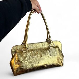 The Find Metallic Gold Croc-Embossed Satchel Tote